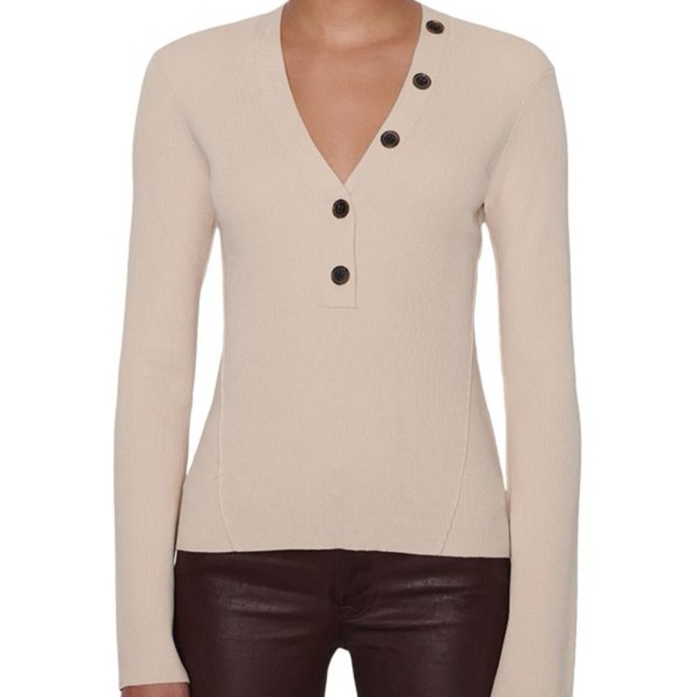 Frame Ribbed Knit V Neck Top - Picture 2 of 5